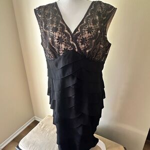 Adrianna Papell Black and Cream Lace Mini Dress